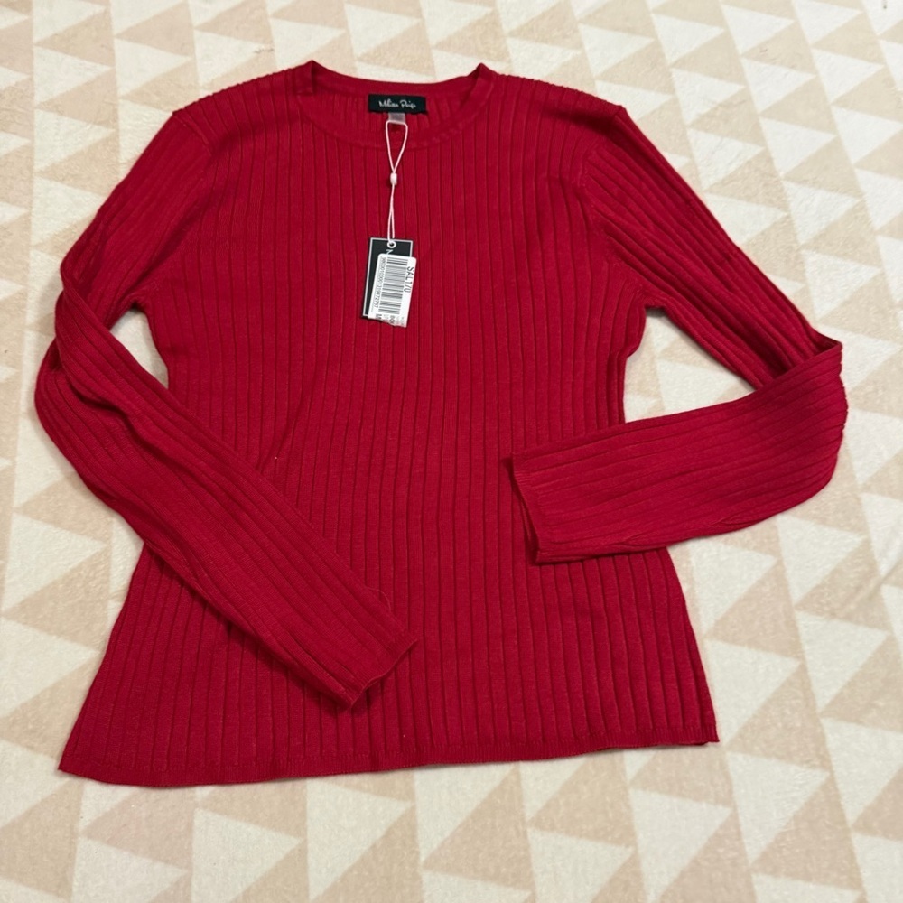 Melissa Paige red ribbed sweater